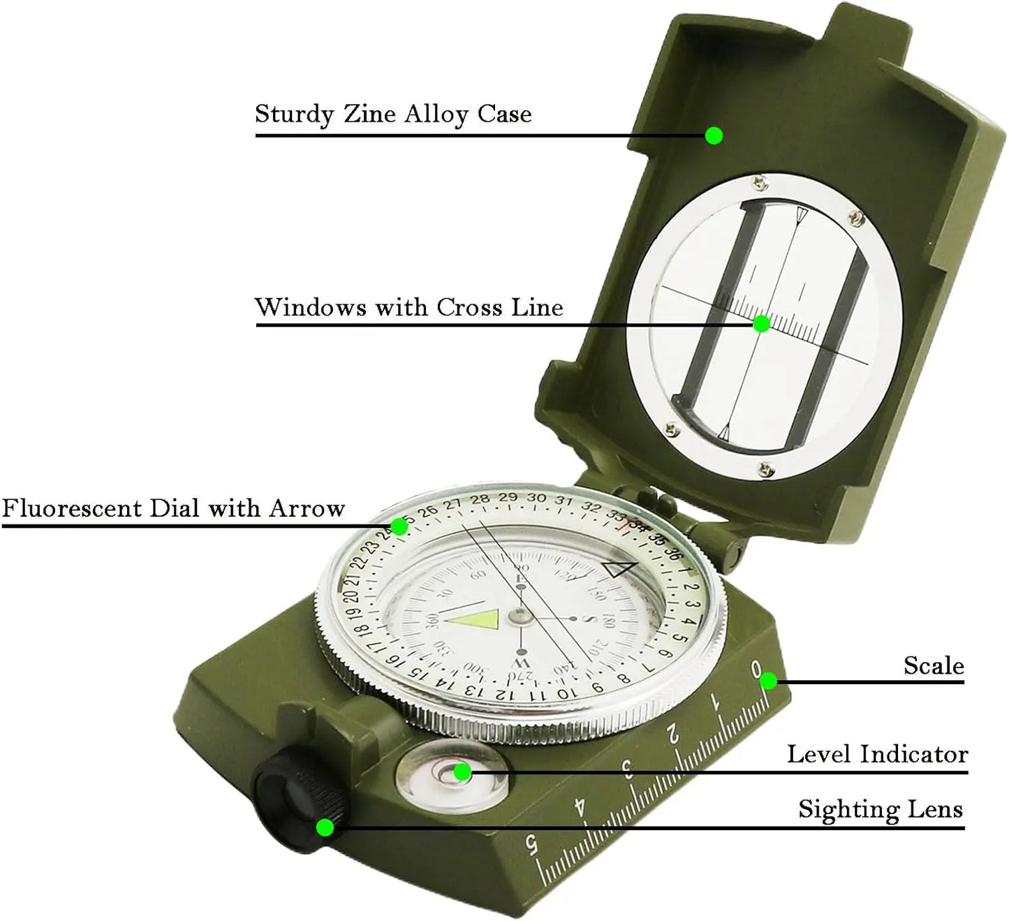 Mulitifunctional High Precision Outdoor Survival Military Compass Camping Waterproof Metal with Fluorescent Geological Compass