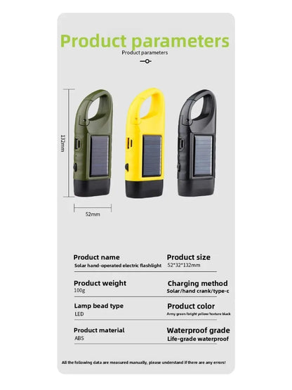 Solar Powered LED Flashlights USB Charging Flashlight Survival Gear for Outdoor Camping Hiking Emergency Torch Light