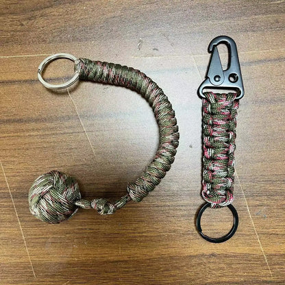 Outdoor Self-Defense Umbrella Rope,Monkey Fist Steel Ball, Paracord Survival Key Chain, Outdoor Safety Protection Accessories