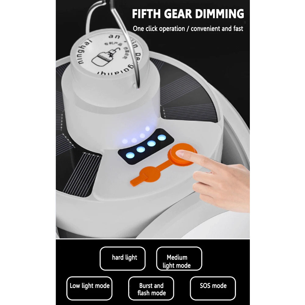 LED Camping Light IPX4 Waterproof 1200mAh Solar USB DC Rechargeable Portable LED Lantern 5 Modes 500LM Outdoor Lights