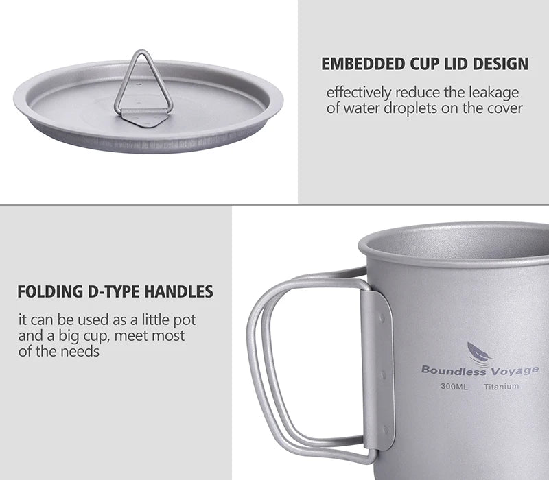 Boundless Voyage Camping Titanium Cup Mug Outdoor Tourist Picnic Cooking Hanging Pot Tableware Hiking Kitchen Equipment Cookware