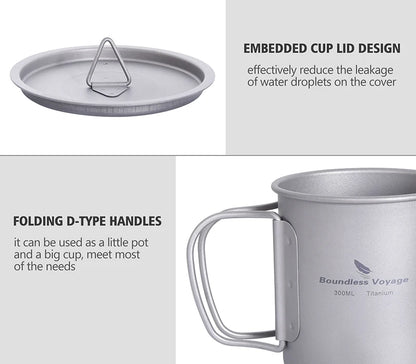 Boundless Voyage Camping Titanium Cup Mug Outdoor Tourist Picnic Cooking Hanging Pot Tableware Hiking Kitchen Equipment Cookware