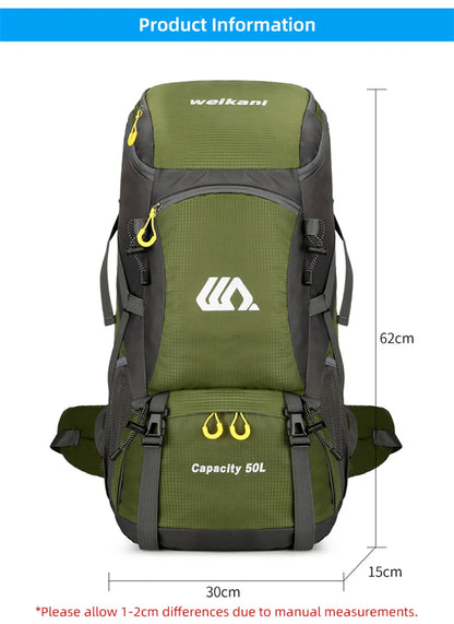 50L Travel Backpack Camping Men Large Hiking Bag Tourist Rucksack Waterproof Outdoor Sports Climbing Mountaineering Bag Luggage