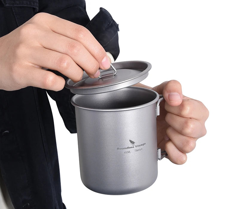 Boundless Voyage Camping Titanium Cup Mug Outdoor Tourist Picnic Cooking Hanging Pot Tableware Hiking Kitchen Equipment Cookware