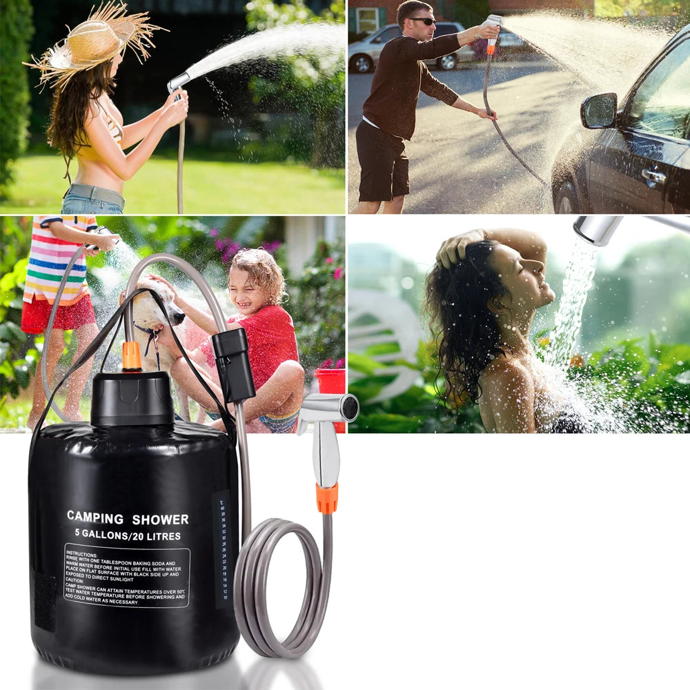 Portable Camping Shower with 20L Solar Heating Bag Rechargeable Electric Pump For Watering Flowers Hiking Beach Dog Washing