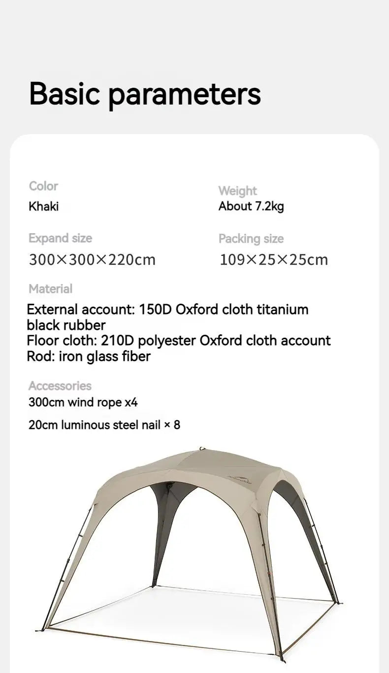 Naturehike Cloud World Awning 4 Persons Tarp Shelter Canopy 10㎡ Camping Large Shade Titanium Vinyl Black UPF50+ Waterproof Tent