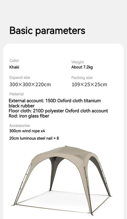 Naturehike Cloud World Awning 4 Persons Tarp Shelter Canopy 10㎡ Camping Large Shade Titanium Vinyl Black UPF50+ Waterproof Tent