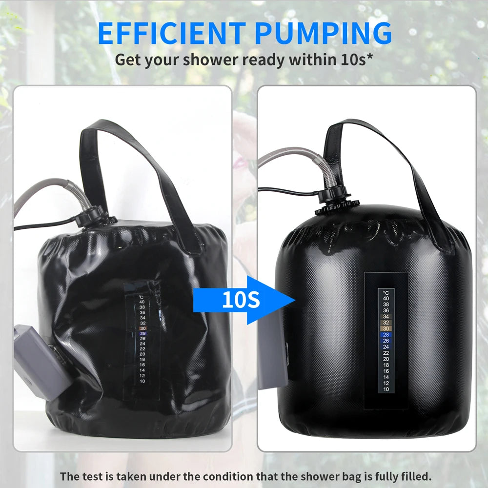 Portable Camping Shower with 20L Solar Heating Bag Rechargeable Electric Shower Pump Kit For Dogs Car Human Outdoor Washing
