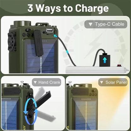 R11 Solar Hand Generator Radio Card Speaker Outdoor Emergency Disaster Prevention Survival Equipment with SOS Alarm Flashlight