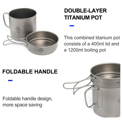 1100ml Ultralight Titanium Camping Pot with Folding Handles Grey-3