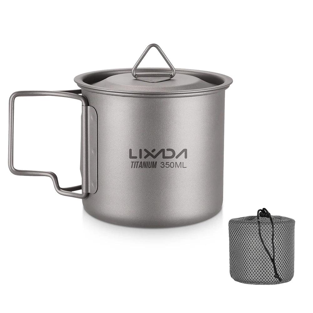 Lixada Ultralight Titanium Cup Mug 300/350/550/650ml/750ml Outdoor Water Cup Picnic Water Mug Tableware with Foldable Handle