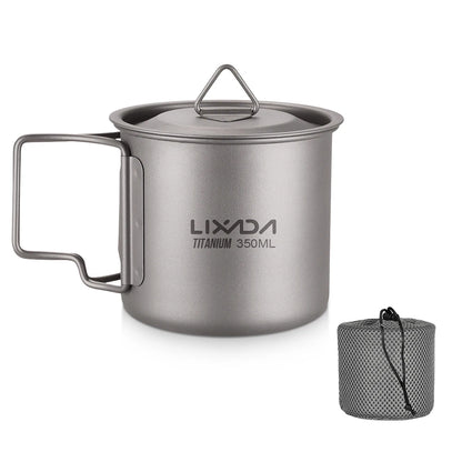 Lixada Ultralight Titanium Cup Mug 300/350/550/650ml/750ml Outdoor Water Cup Picnic Water Mug Tableware with Foldable Handle
