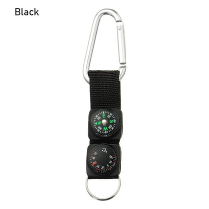 Compass Thermometer Carabiner Outdoor Hiking Tactical Survival Key Ring Belt Multifunction 3 In 1 Camping Climbing Keychain