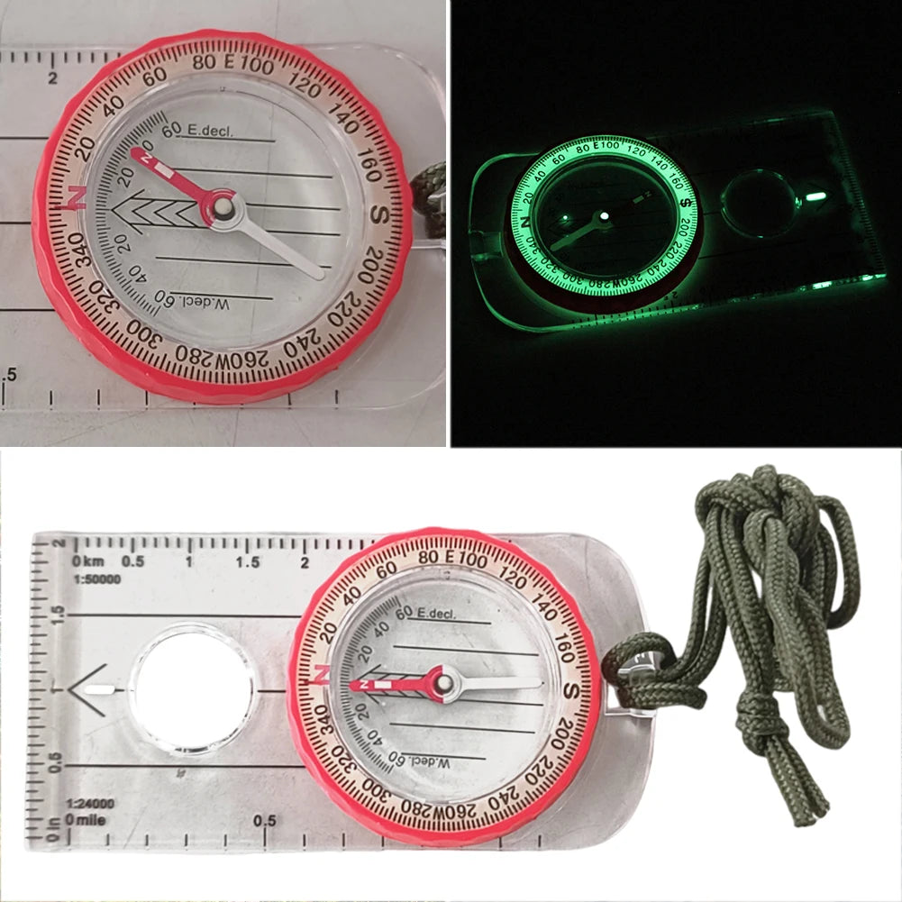 Luminous Compass High Accuracy Waterproof Adventure Warehouse Compass Multifunctional Outdoor with Magnifier for Hiking Survival