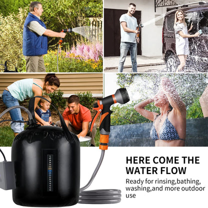 Portable Camping Shower with 20L Solar Heating Bag Rechargeable Electric Shower Pump Kit For Dogs Car Human Outdoor Washing