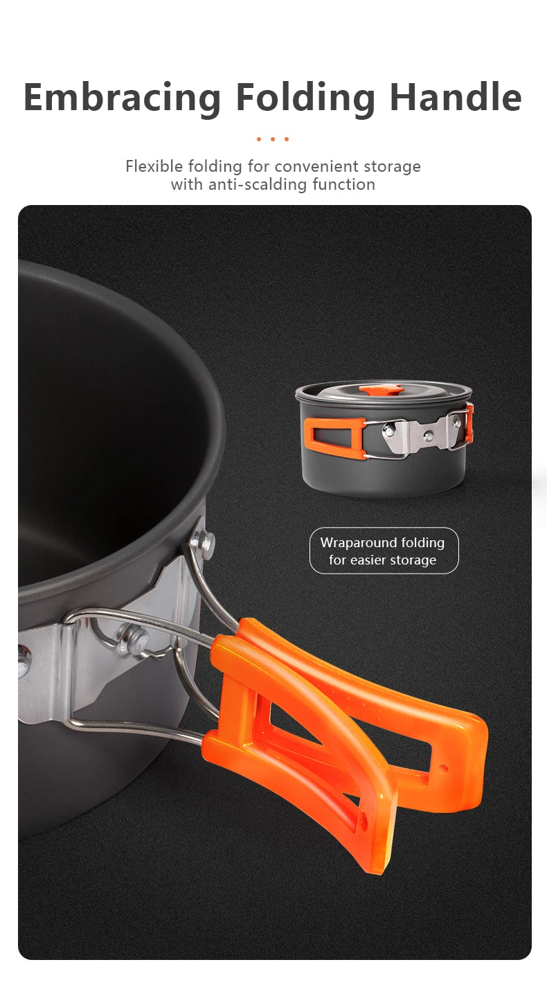 BISINNA Outdoor Aluminum Alloy Camping Cookware Utensils Water Kettle Pan Pot Cooking Set for Travelling Hiking Picnic BBQ