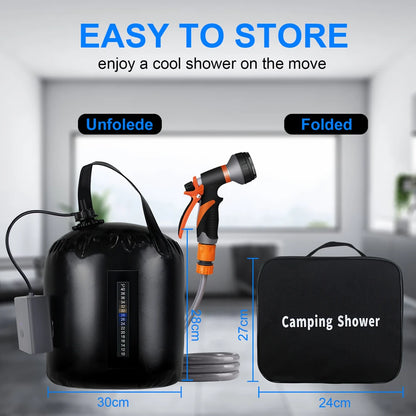 Portable Camping Shower with 20L Solar Heating Bag Rechargeable Electric Shower Pump Kit For Dogs Car Human Outdoor Washing