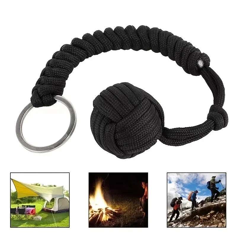 Outdoor Self-Defense Umbrella Rope,Monkey Fist Steel Ball, Paracord Survival Key Chain, Outdoor Safety Protection Accessories