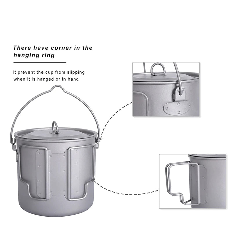 Boundless Voyage Camping Titanium Cup Mug Outdoor Tourist Picnic Cooking Hanging Pot Tableware Hiking Kitchen Equipment Cookware