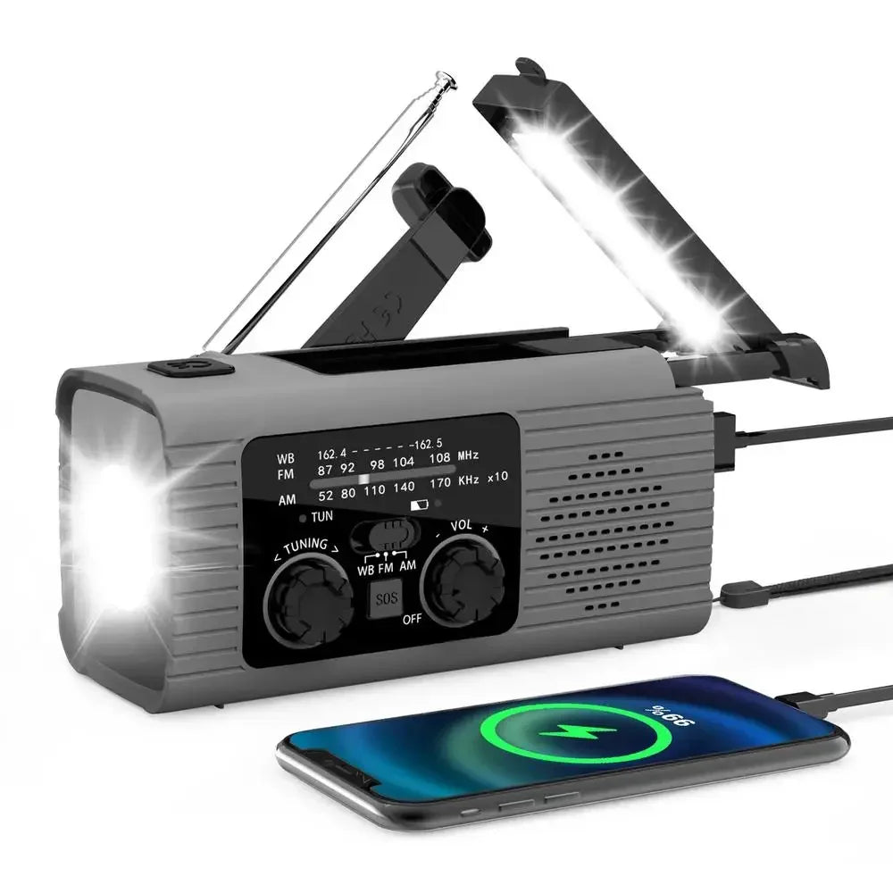 Portable Solar Radio Flashlight Hand Crank Weather Radio AM/FM/NOAA Radio Crank 3 Way Charging Survival For Camping