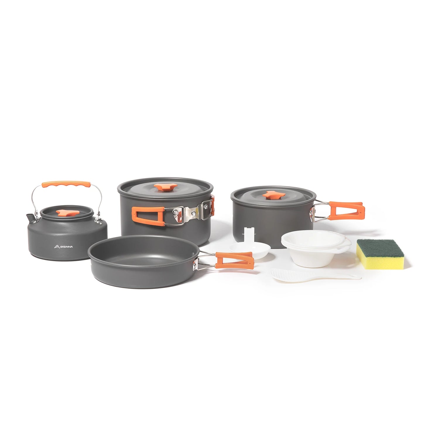 BISINNA Outdoor Aluminum Alloy Camping Cookware Utensils Water Kettle Pan Pot Cooking Set for Travelling Hiking Picnic BBQ