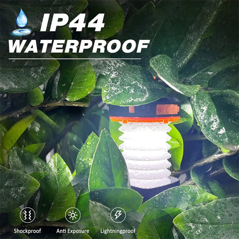 Solar Camping Light Foldable Waterproof USB Rechargeable Lantern 3Modes LED Flashing Lamp Fishing Travle Outdoor Tent Power Bank