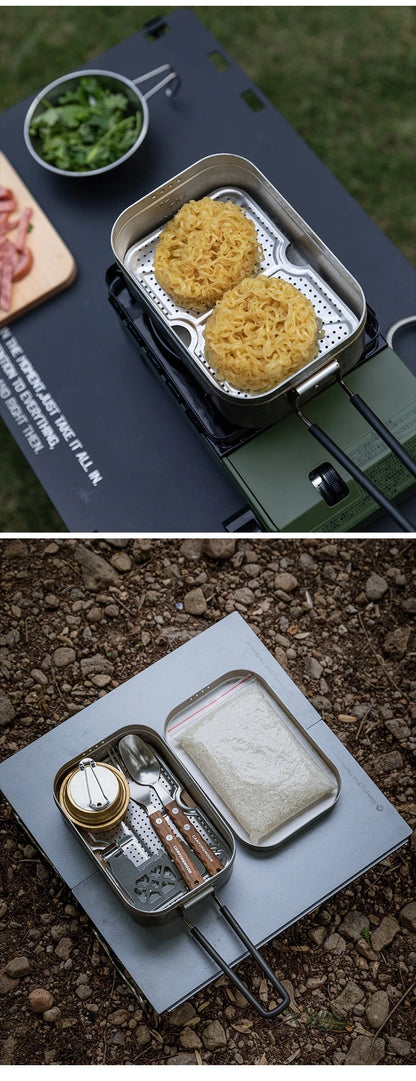 CAMPINGMOON Outdoor Camping Aluminum Lunch Box Bottom Net Picnic Thickened Stainless Steel Steaming Net With High Steaming Sheet
