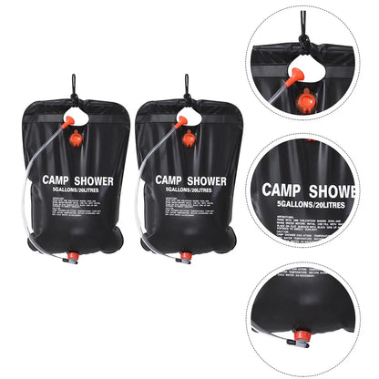 2 Pcs Sixpence up Tent Outdoor Camping Shower Bag Hiking Solar Travel Powered Heater for