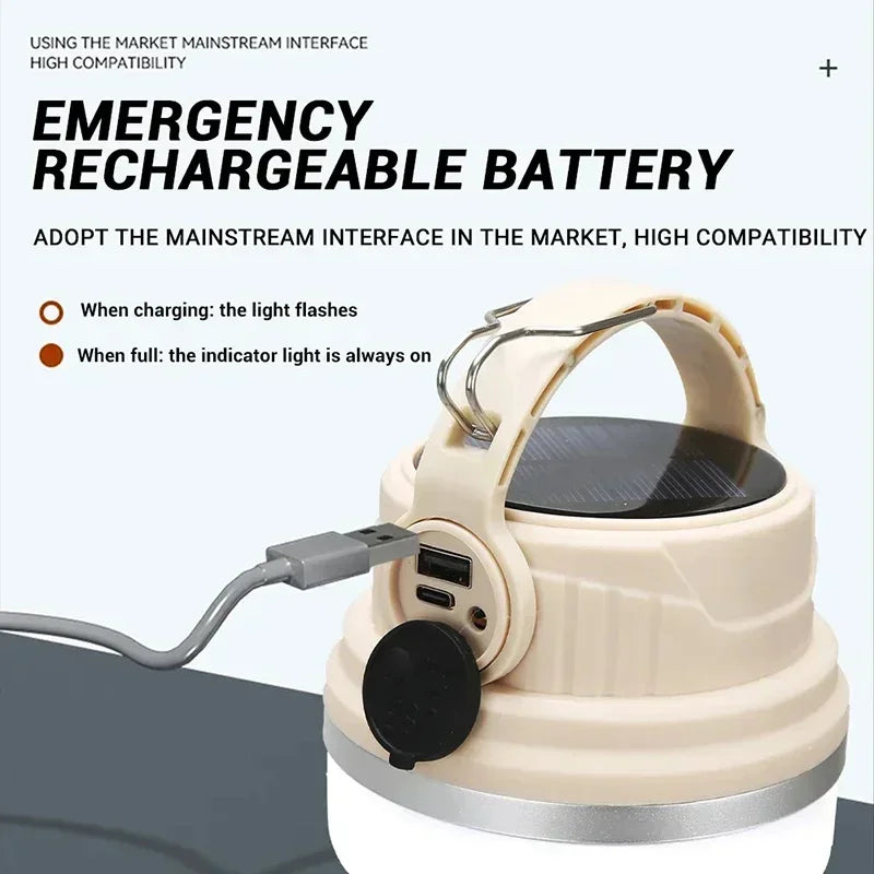 Outdoor Solar Camping Lamp USB Rechargeable Waterproof Lantern with Power Bank for Portable Emergency Tent Hunting Fishing Light