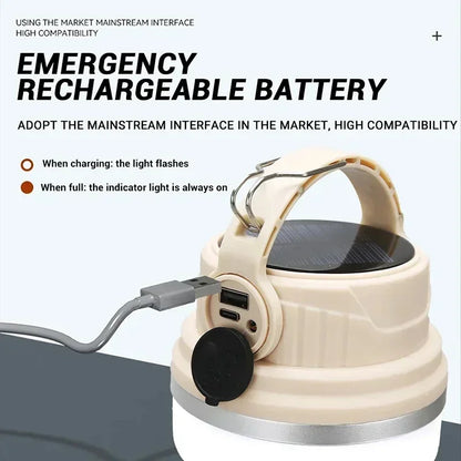 Outdoor Solar Camping Lamp USB Rechargeable Waterproof Lantern with Power Bank for Portable Emergency Tent Hunting Fishing Light