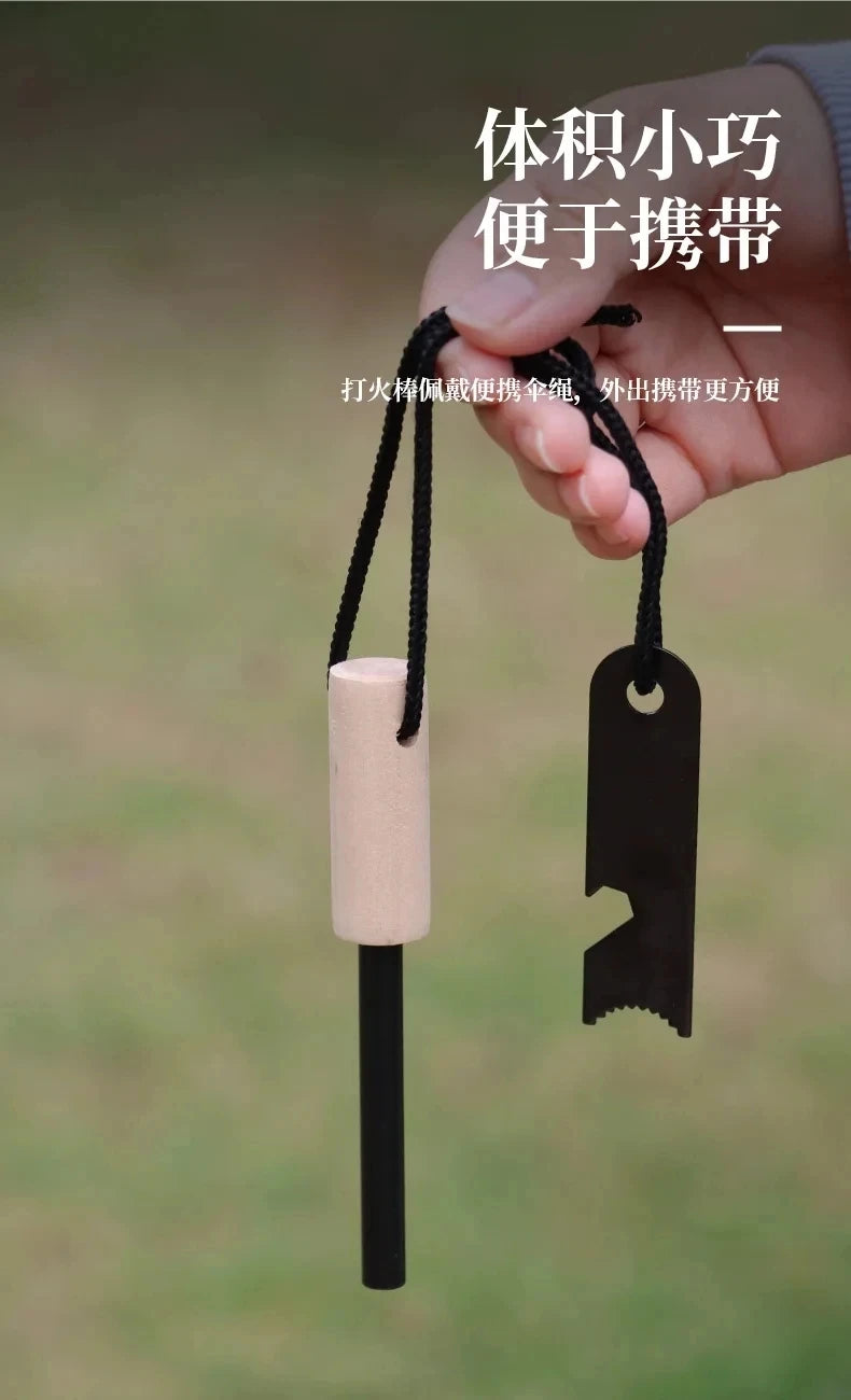 New Wilderness Survival Portable Flint Kit - Magnesium Fire Starter Stick with Wooden Handle for Camping Outdoor Equipment Tool