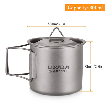 Lixada Ultralight Titanium Cup Mug 300/350/550/650ml/750ml Outdoor Water Cup Picnic Water Mug Tableware with Foldable Handle