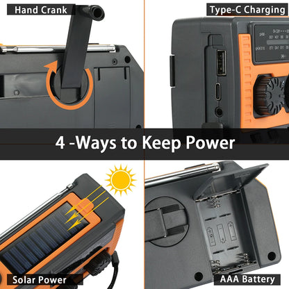 Solar Power Hand Crank Radio AM/FM/WB NOAA Weather Multifunctional Radio LED Flashlight Power Bank for Outdoor Camping Hiking
