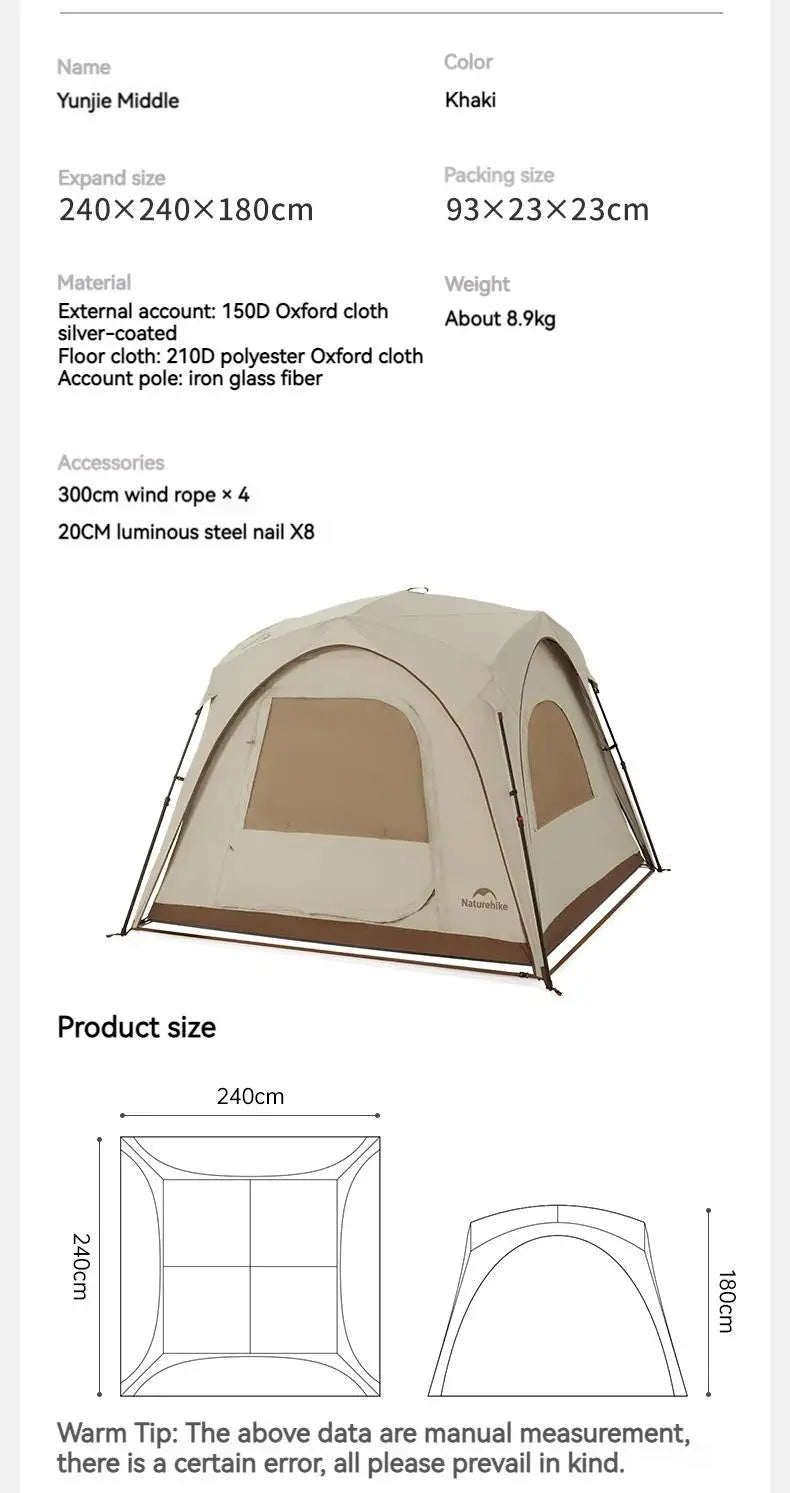 Naturehike Cloud World Awning 4 Persons Tarp Shelter Canopy 10㎡ Camping Large Shade Titanium Vinyl Black UPF50+ Waterproof Tent