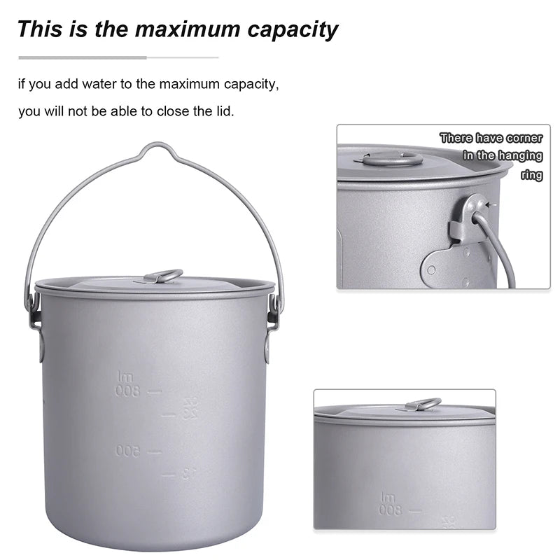 Boundless Voyage Camping Titanium Cup Mug Outdoor Tourist Picnic Cooking Hanging Pot Tableware Hiking Kitchen Equipment Cookware