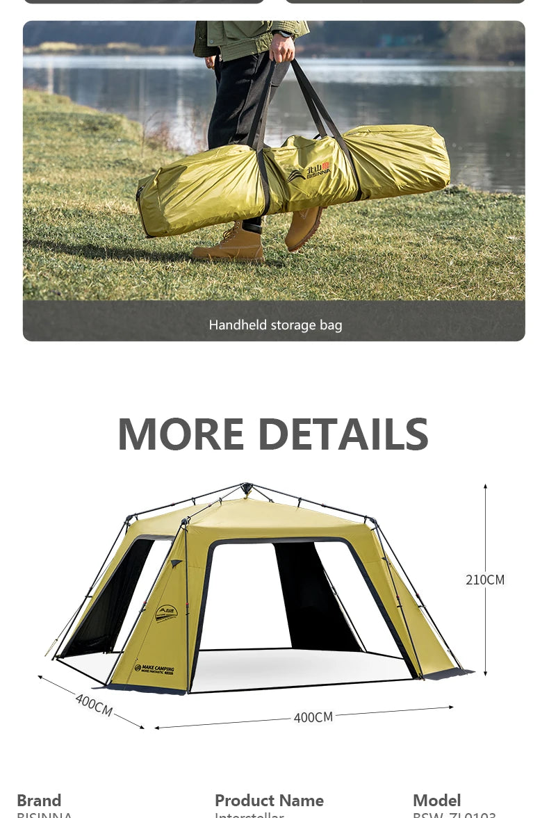 BISINNA 6-8 Persons One-touch Dome Tent Vinyl Coated Canopy Waterpoof Sunshade Shelter for Family Camping Travel Outdoors