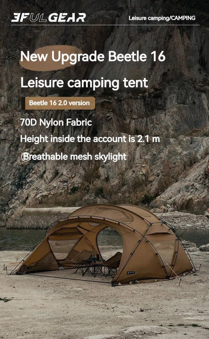 3FUL GEAR 2.0 Beetle 16 Dome Tent 70D Nylon Spherical Tent Breathable Large Space Tunnel Tent With Chimney Mouth Camping Hiking