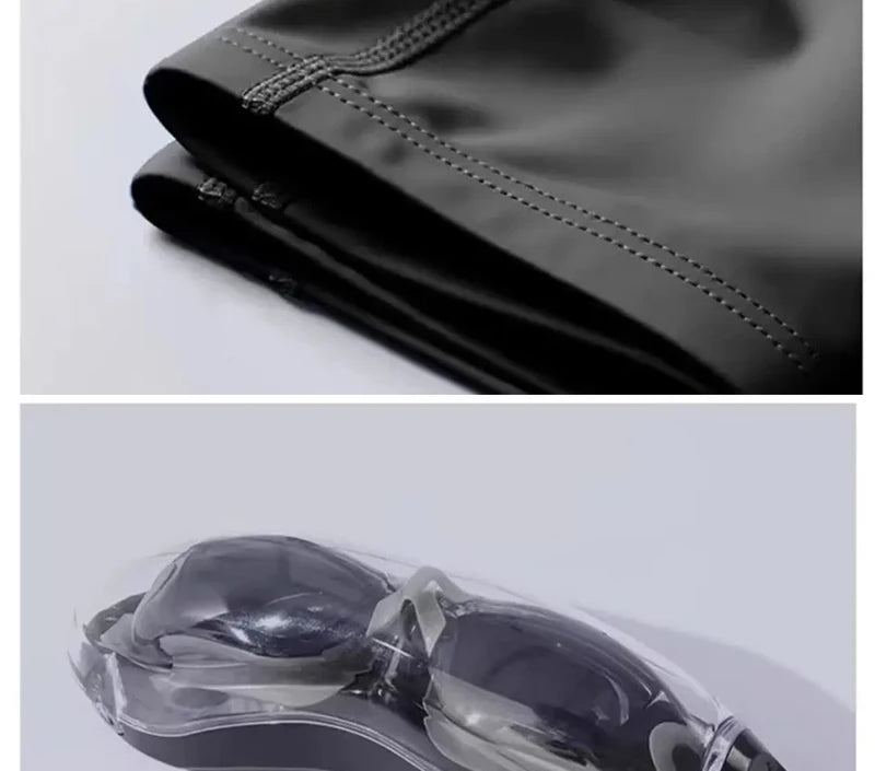 2025 New Anti Embarrassment Swimming  Gear Complete Adult Swimsuit Set Swim Cap Goggles 3 Pcs Set  Swimming Trunks for Men Short