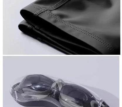 2025 New Anti Embarrassment Swimming  Gear Complete Adult Swimsuit Set Swim Cap Goggles 3 Pcs Set  Swimming Trunks for Men Short