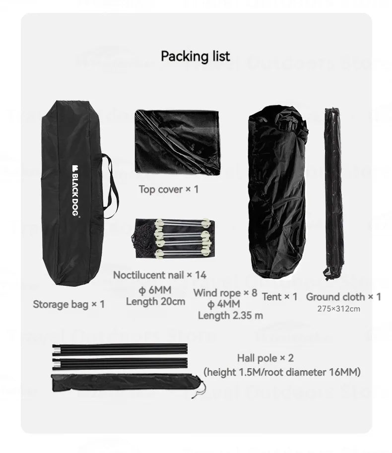 Naturehike Blackdog One-touch Tent Outdoor Automatic Tent Camping Dome Hexagonal Black Coated Quick Open Waterproof Shelter 150D