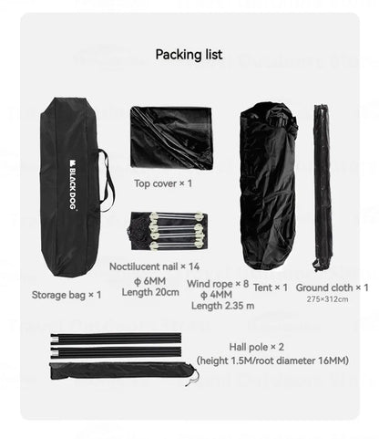 Naturehike Blackdog One-touch Tent Outdoor Automatic Tent Camping Dome Hexagonal Black Coated Quick Open Waterproof Shelter 150D