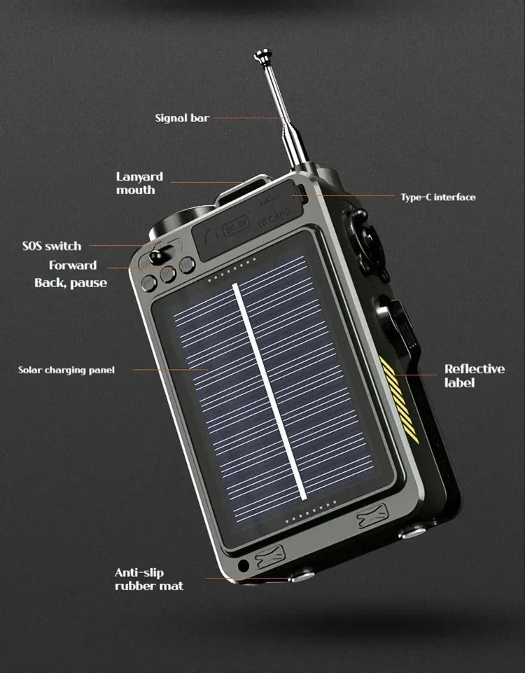 R11 Solar Hand Generator Radio Card Speaker Outdoor Emergency Disaster Prevention Survival Equipment with SOS Alarm Flashlight