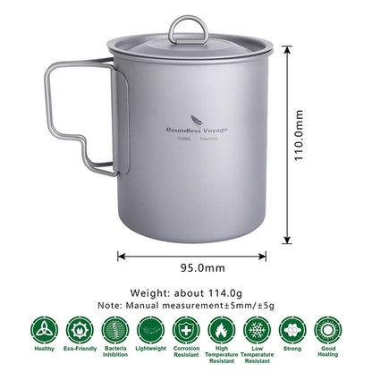 Boundless Voyage Camping Titanium Cup Mug Outdoor Tourist Picnic Cooking Hanging Pot Tableware Hiking Kitchen Equipment Cookware
