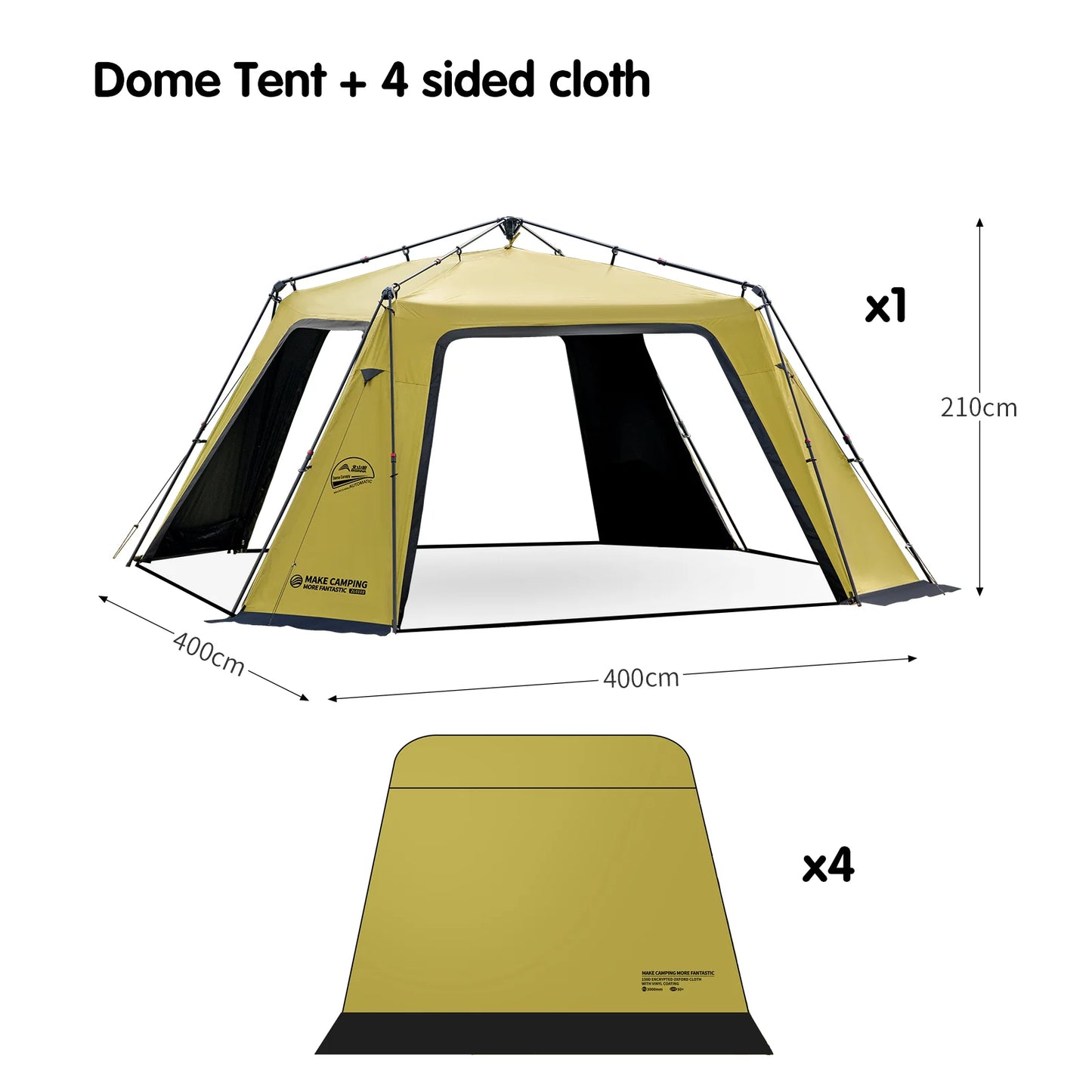 BISINNA 6-8 Persons One-touch Dome Tent Vinyl Coated Canopy Waterpoof Sunshade Shelter for Family Camping Travel Outdoors