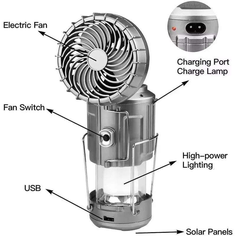 Solar Multifunctional Handheld Camping Lamp Tent Lamp LED Portable Flashlight Portable Waterproof Emergency Powered Work Light