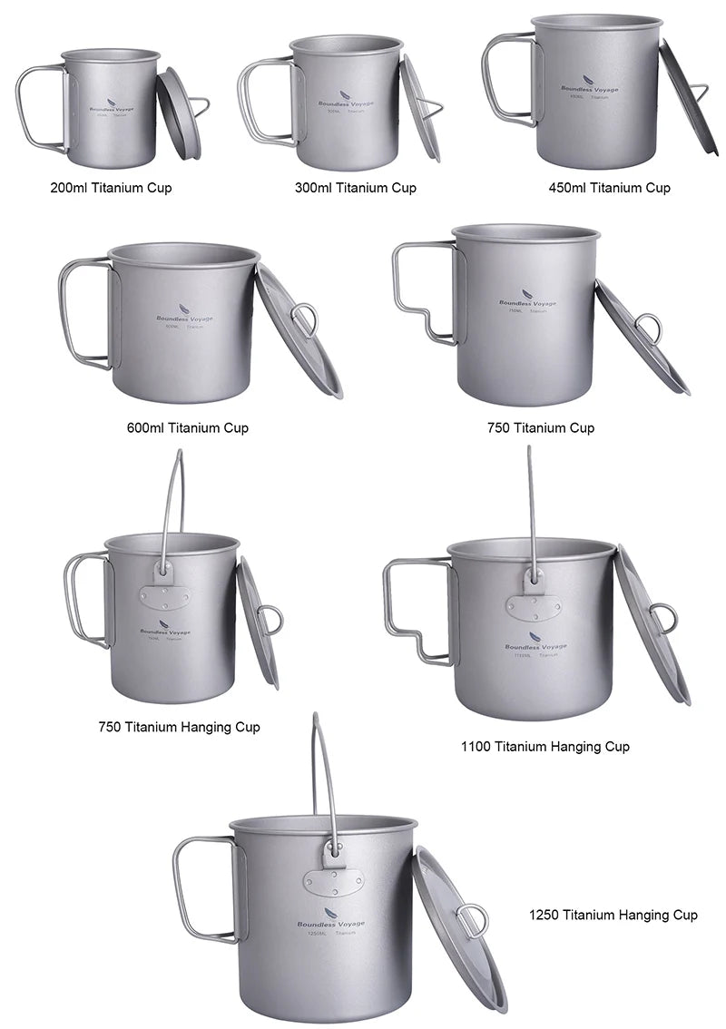 Boundless Voyage Camping Titanium Cup Mug Outdoor Tourist Picnic Cooking Hanging Pot Tableware Hiking Kitchen Equipment Cookware