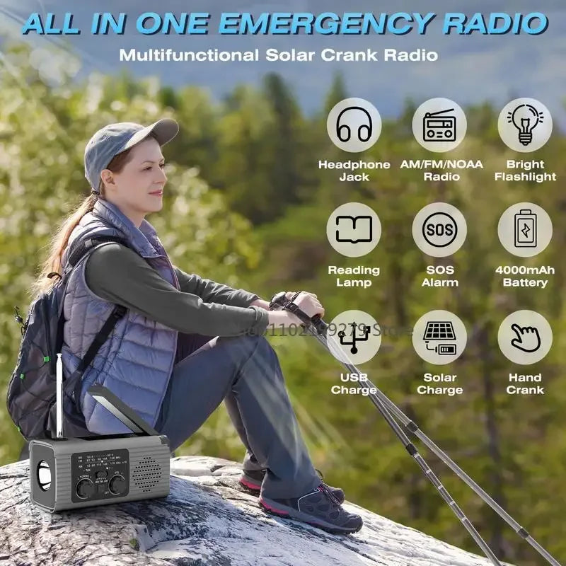 Portable Solar Radio Flashlight Hand Crank Weather Radio AM/FM/NOAA Radio Crank 3 Way Charging Survival For Camping