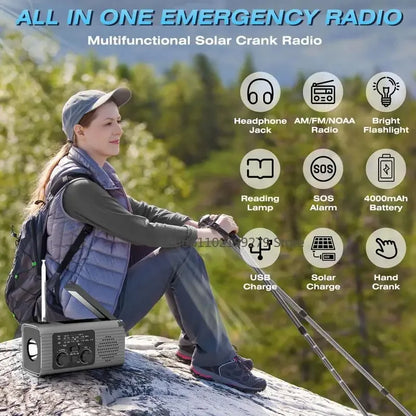 Portable Solar Radio Flashlight Hand Crank Weather Radio AM/FM/NOAA Radio Crank 3 Way Charging Survival For Camping