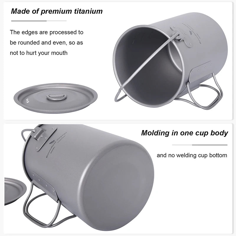 Boundless Voyage Camping Titanium Cup Mug Outdoor Tourist Picnic Cooking Hanging Pot Tableware Hiking Kitchen Equipment Cookware