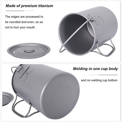 Boundless Voyage Camping Titanium Cup Mug Outdoor Tourist Picnic Cooking Hanging Pot Tableware Hiking Kitchen Equipment Cookware